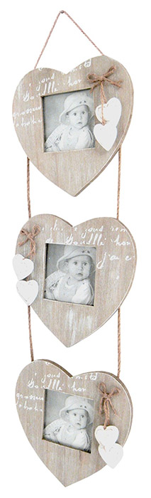 Wooden Heart 3 Hanging Photo Frames - Click Image to Close